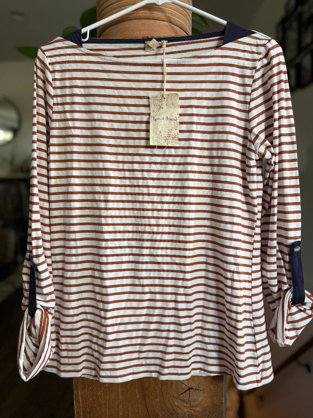 NWT Boatneck Hem & Thread Striped Top - Size L
